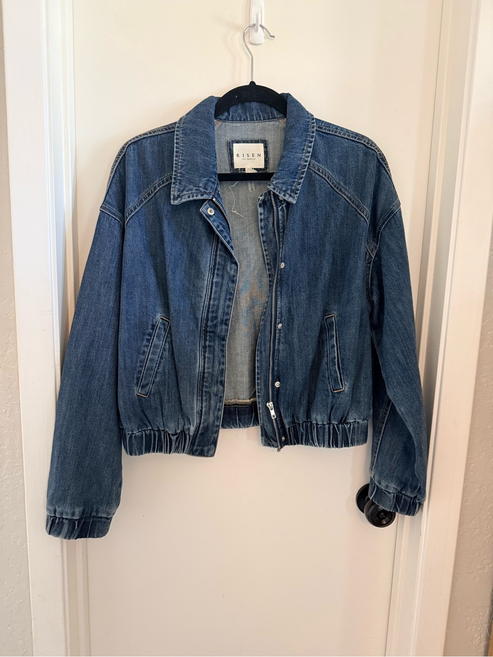 iris Blue Denim Jacket with Elastic Hem
